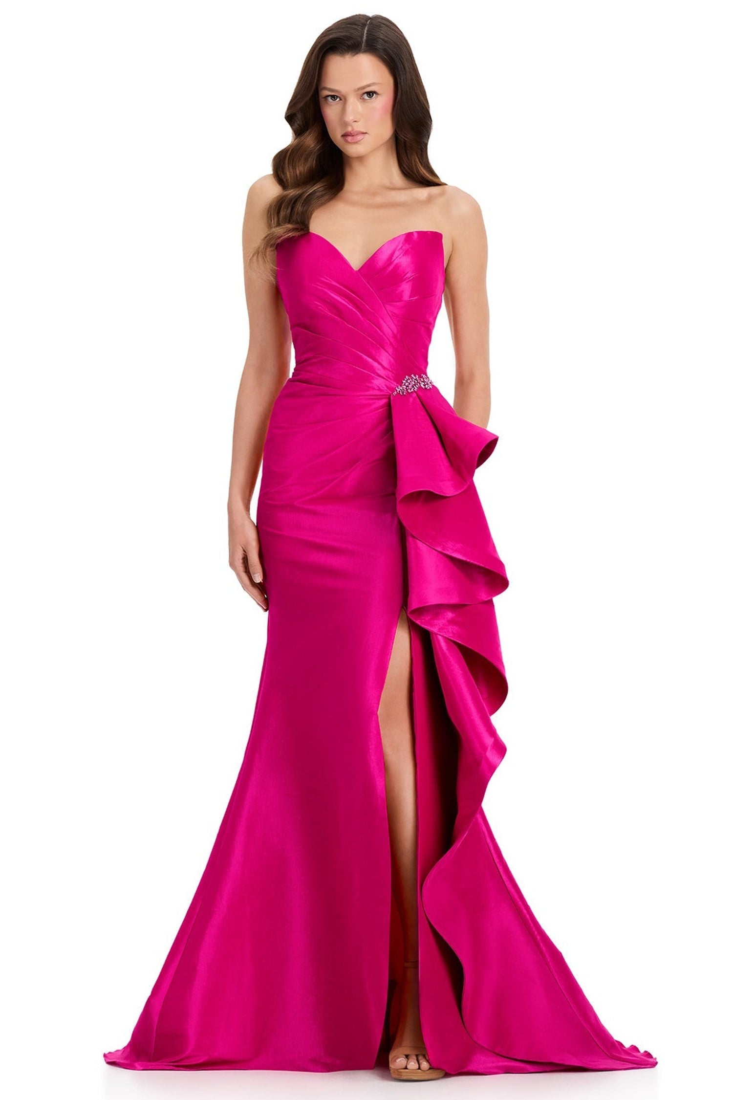 Ashley Lauren E12379 Strapless High Slit Mermaid Prom Gown