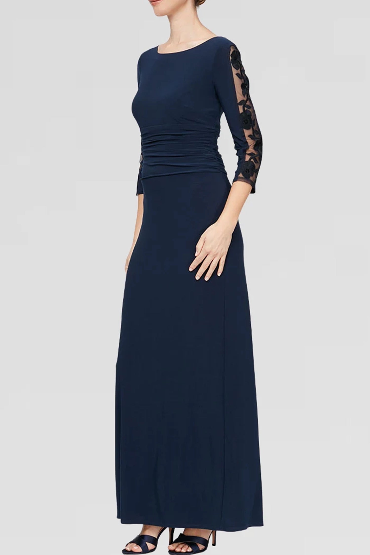 S.L. Fashions Dresses (SLNY) 9135221 Floral Sleeve Column Evening Gown