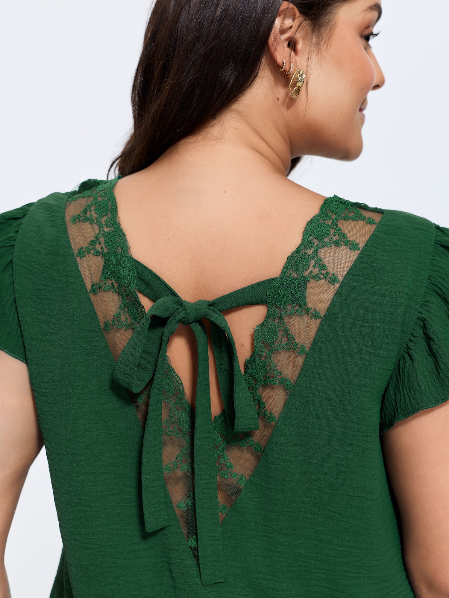 Sheer Lace Back-Tie Blouse