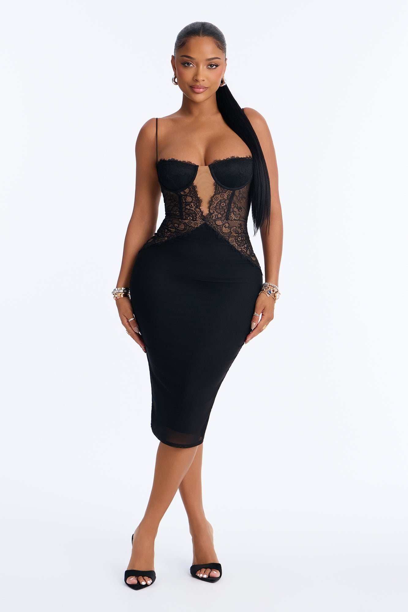 Sexy Reservations Only Sweetheart Lace Midi Dress - Black