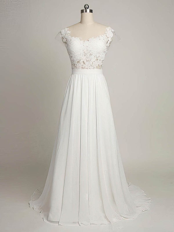 Fabulous A-Line Sleeveless Chiffon Sweep Train Wedding Dresses
