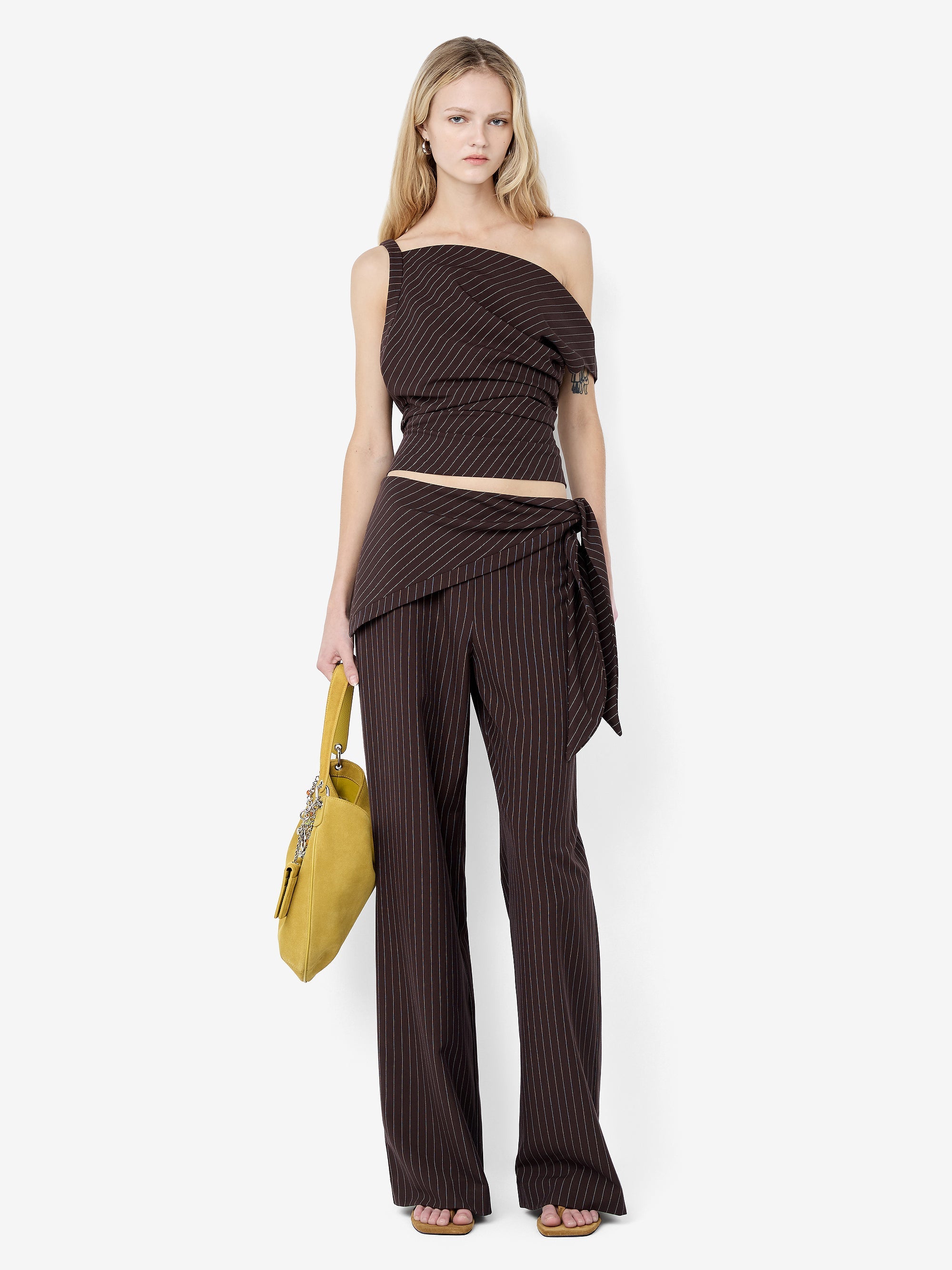 ANDRE ASYM TOP - CHOC PINSTRIPE