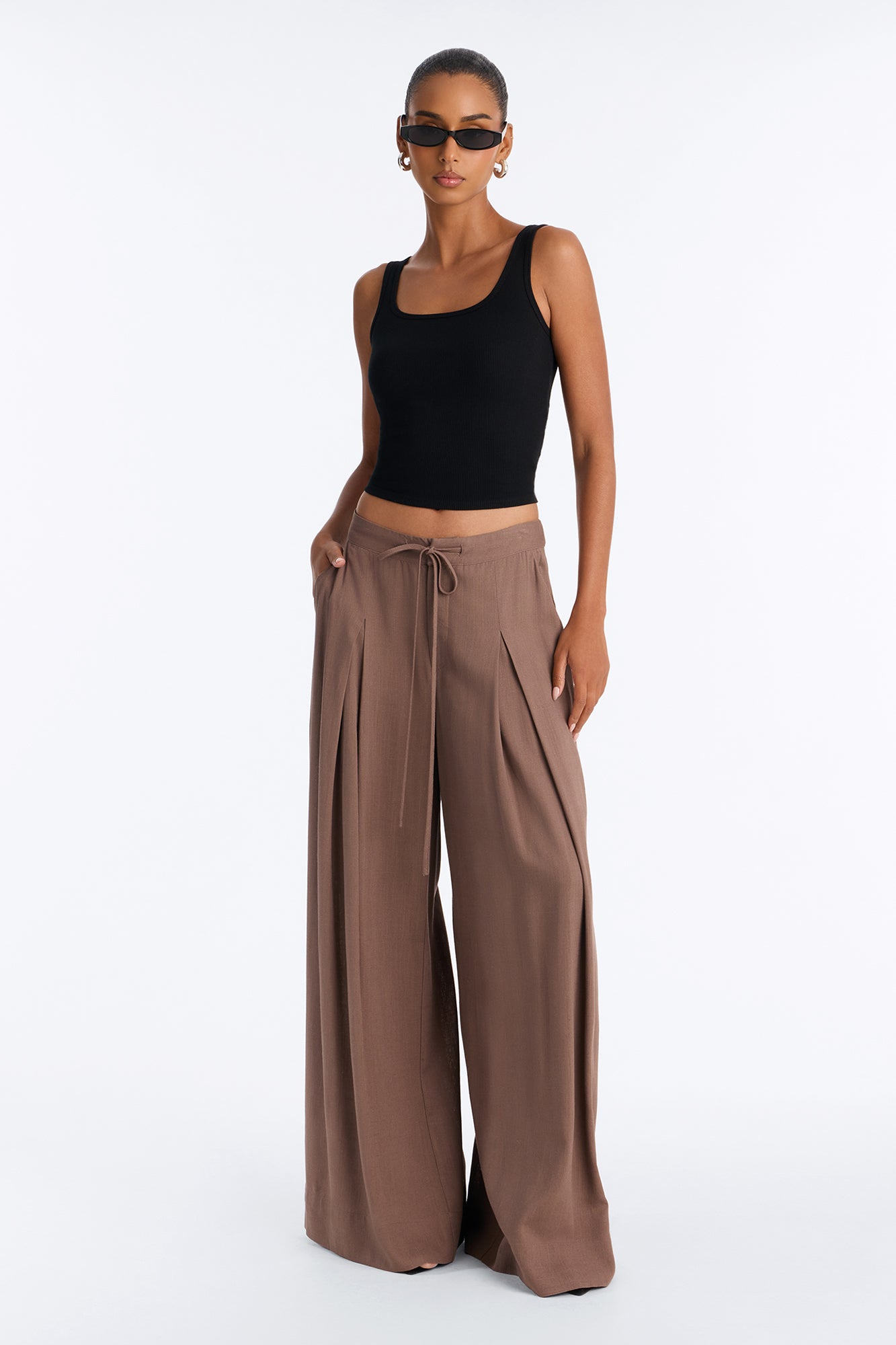 Karianna Linen Blend Wide Leg Pant - Caffe