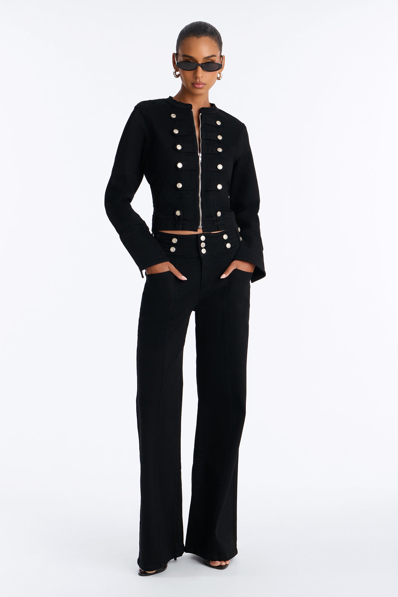 Pia Denim Stretch Utility Pant Set - Black