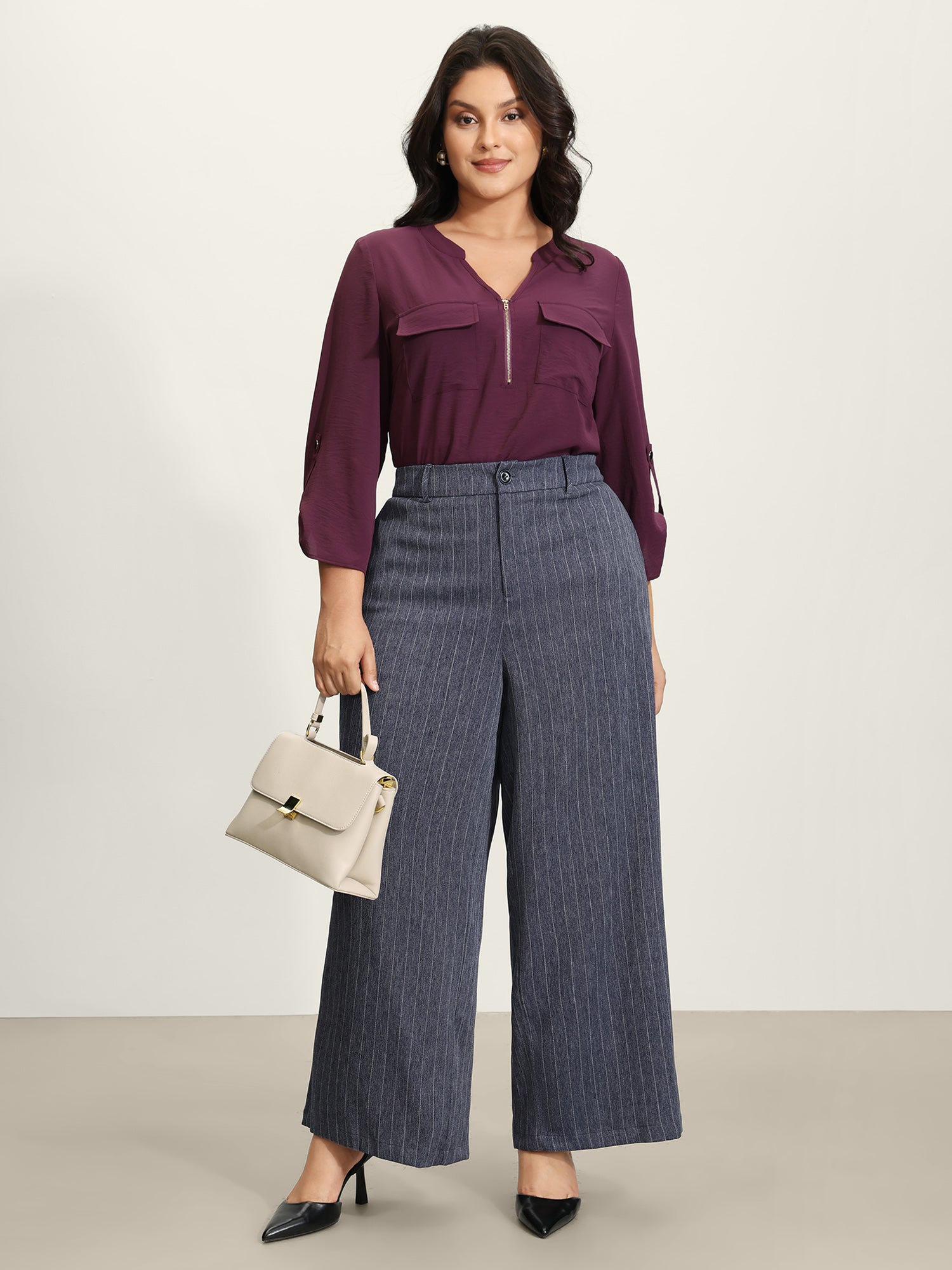 Striped Button Wide-Leg Pants