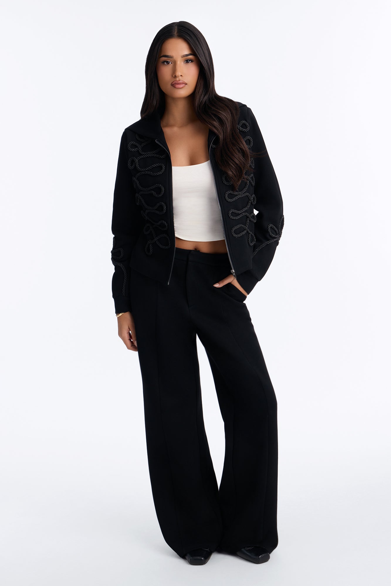 Marin Embroidered Pant Set - Black