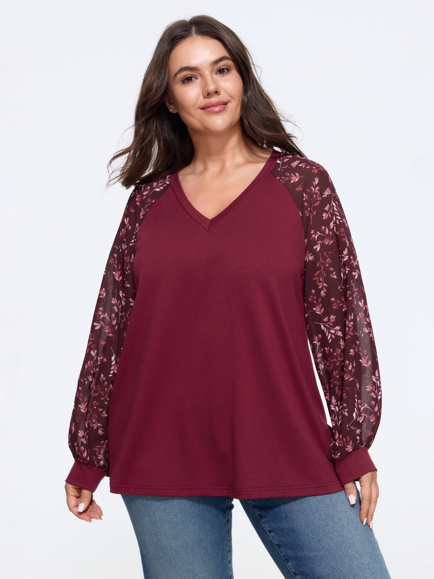 Floral Print Chiffon Raglan Sleeve Sweatshirt