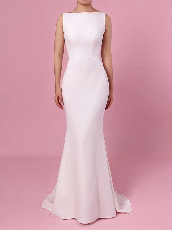 Fabulous Trumpet Bateau Sleeveless Satin Sweep Train Wedding Dresses