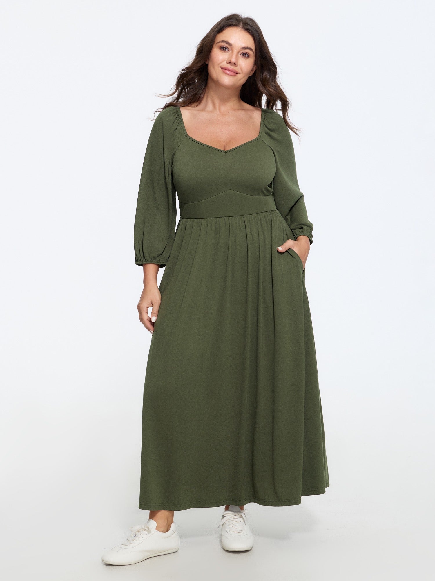 Supersoft Sweetheart Neck Pocket Flowy Maxi Dress
