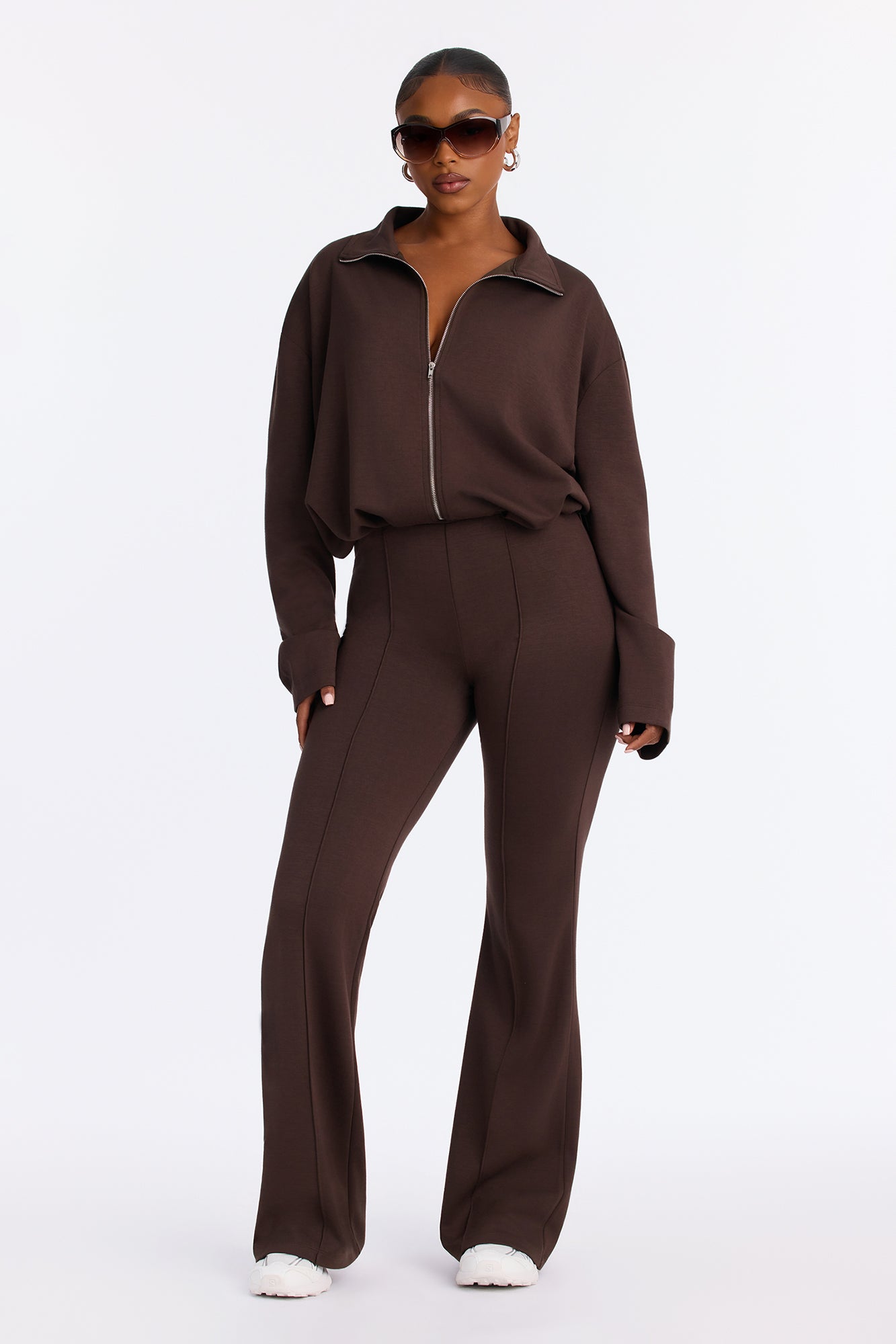Nora Flare Scuba Pant Set - Chocolate