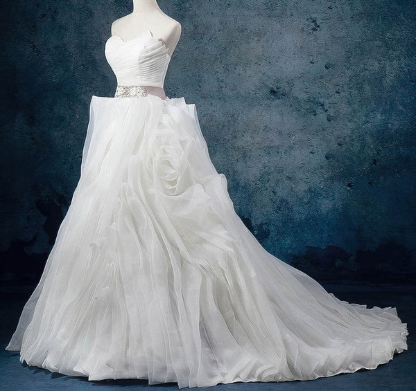 Gorgeous Organza Court Train Sweetheart Ball Gown Wedding Dresses with Cascading Ruffles