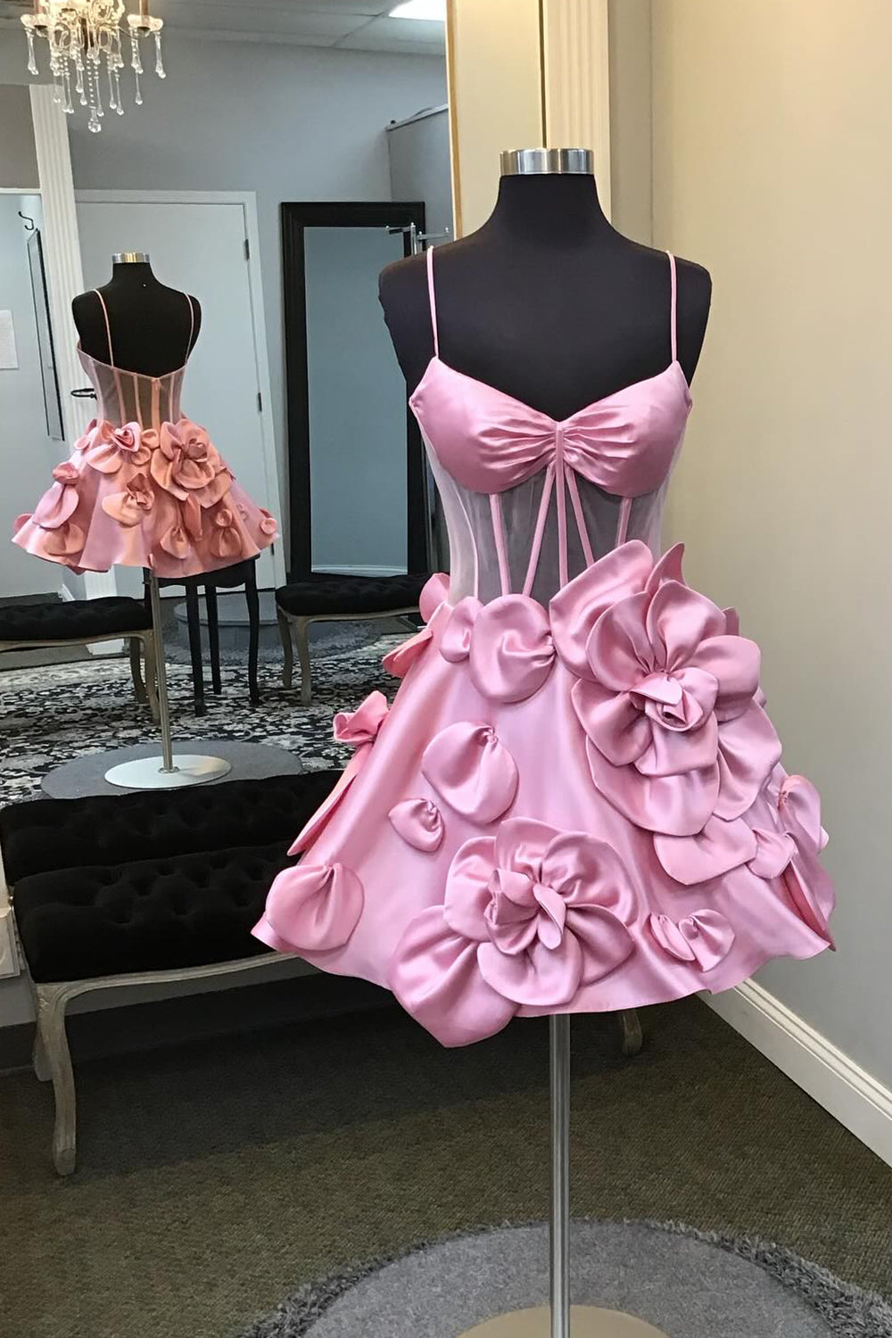 Pink Corset A Line Short Homecoming Dress/Mini Dress With 3D Flowers