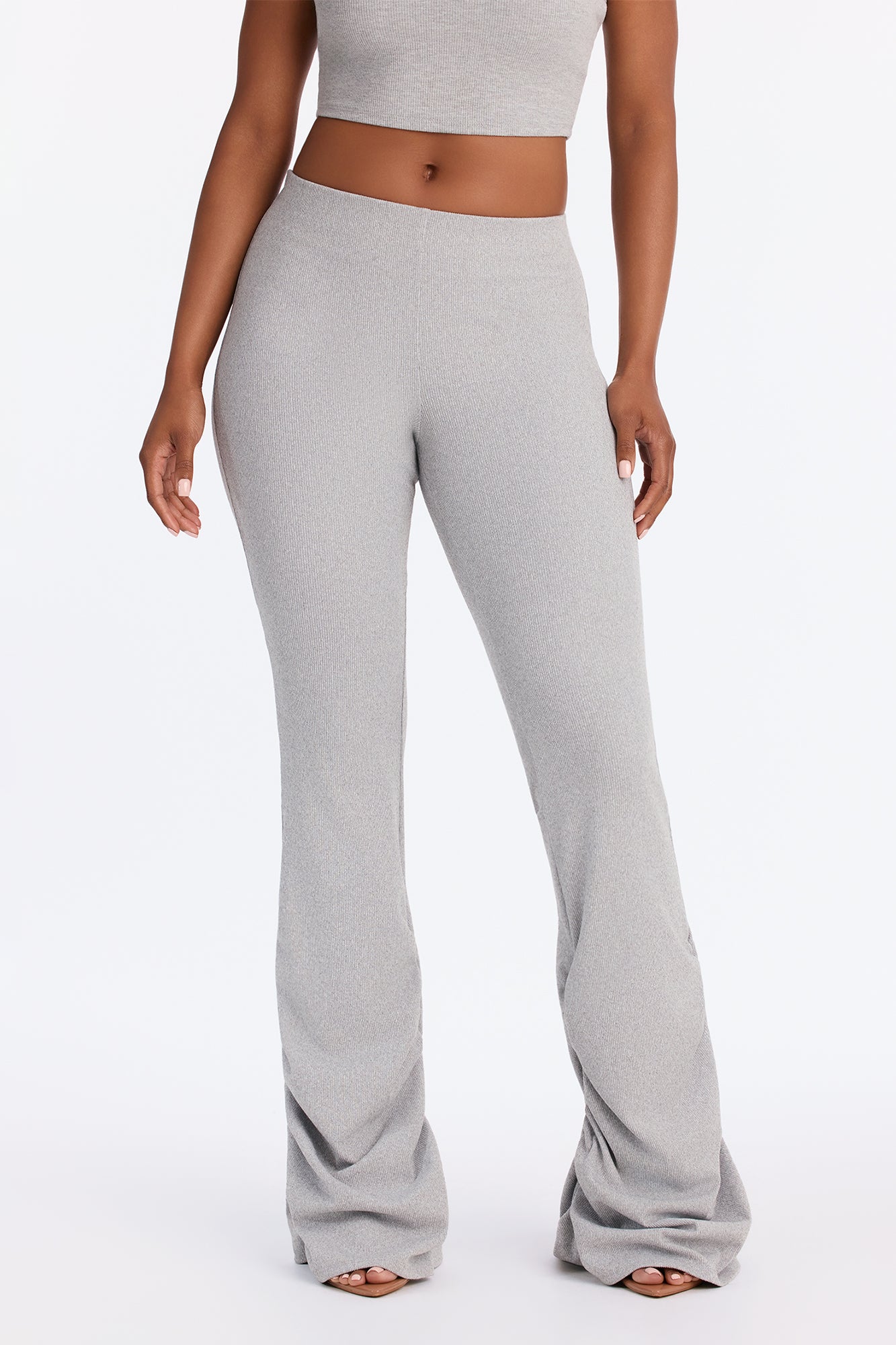 Denise High Rise Ribbed Stacked Flare Pant - Heather Grey