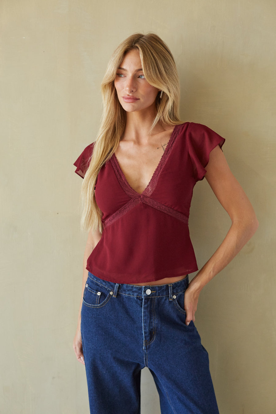 Rinna Lace Trim Babydoll Top