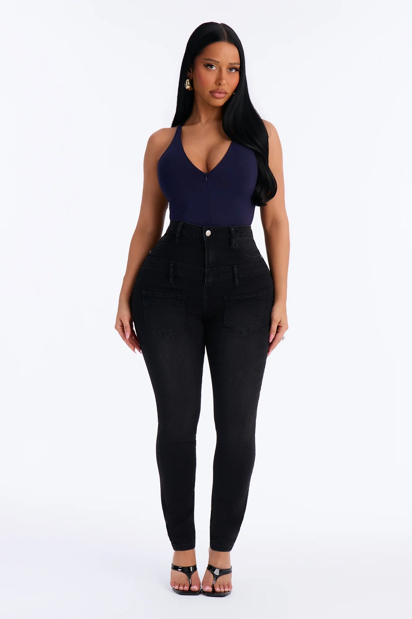 Double Meaning High Rise Stretch Skinny Jeans - Black Wash