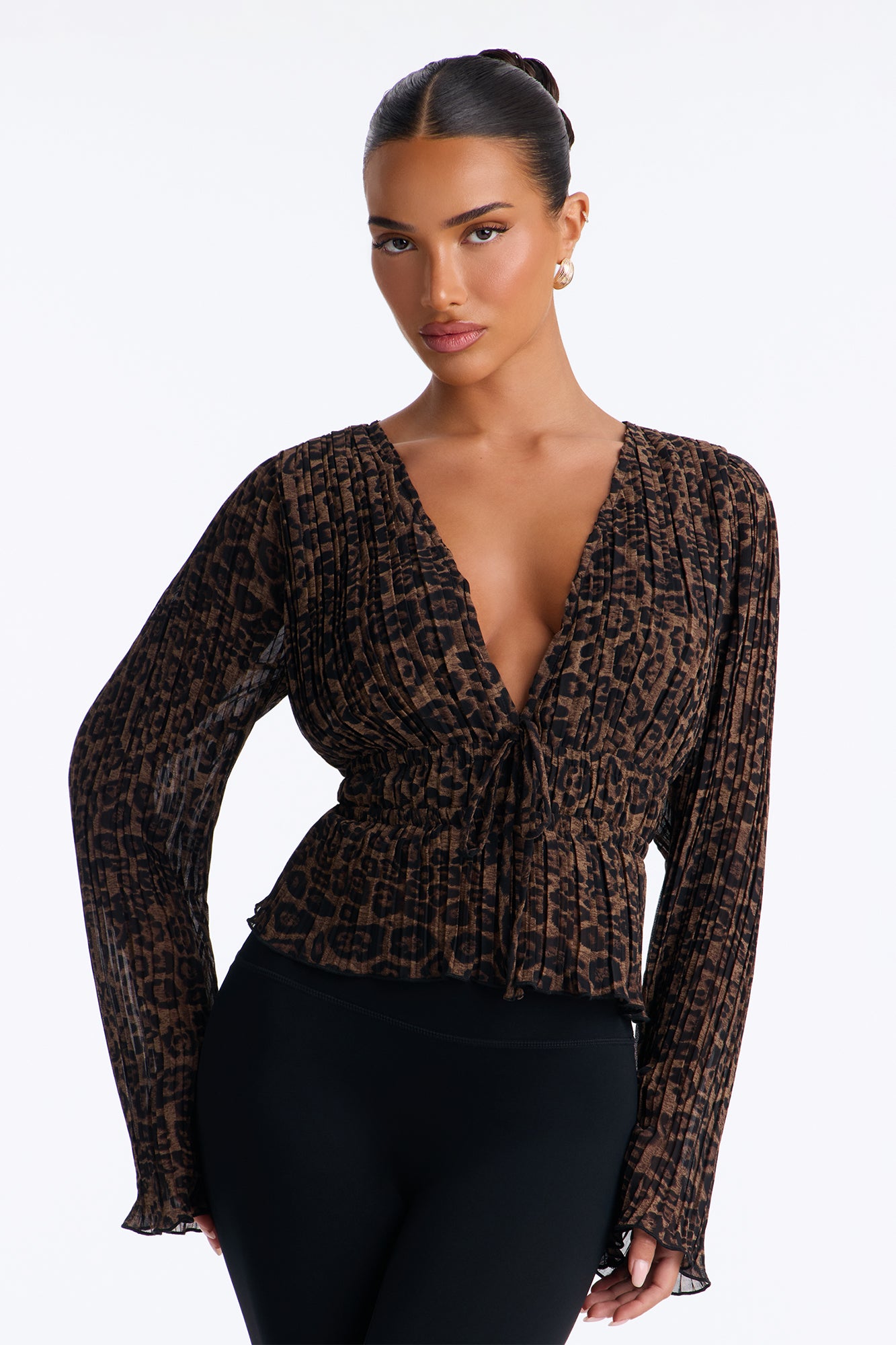 Mandie Leopard Chiffon Blouse - Brown/combo