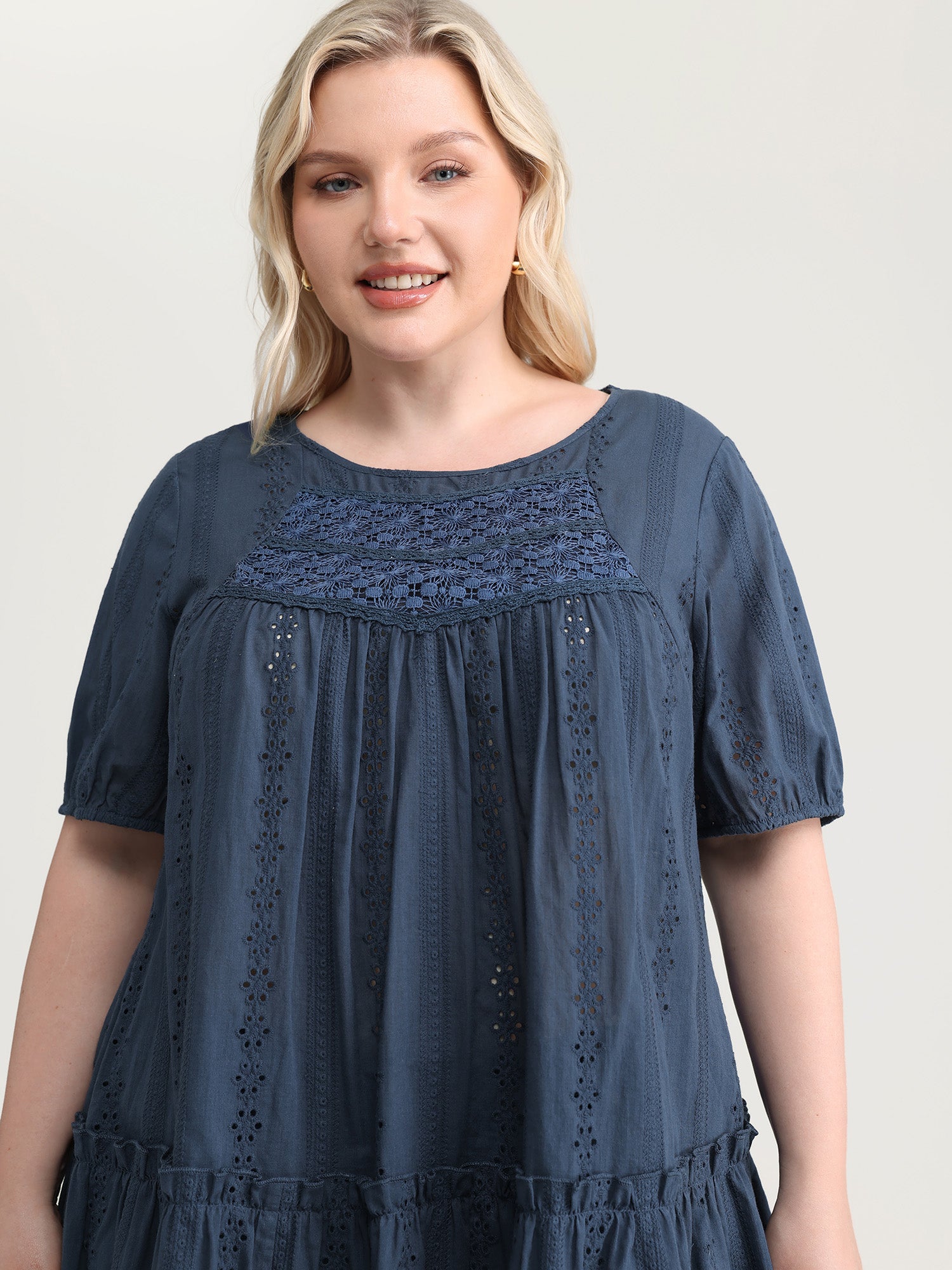 Textured Lace Cut-Out Babydoll Blouse