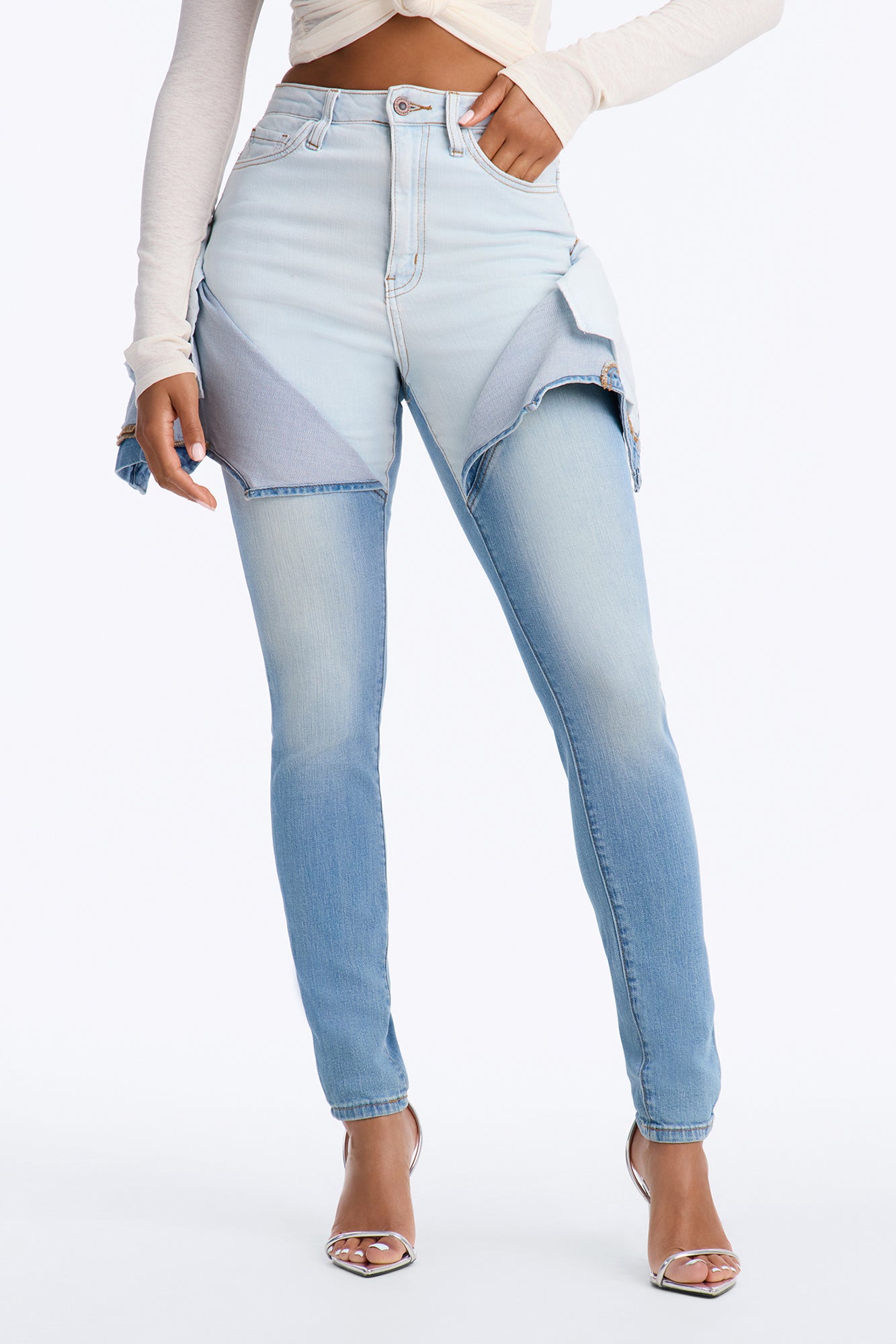 Double Fun High Rise Layered Skinny Jeans - Light Wash