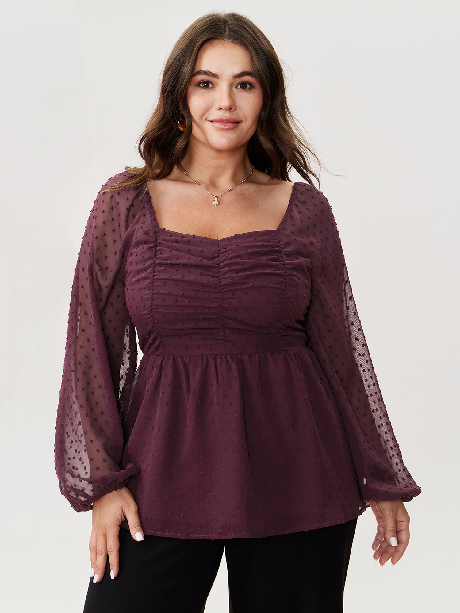 Ruched Textured Shirred Back Blouse