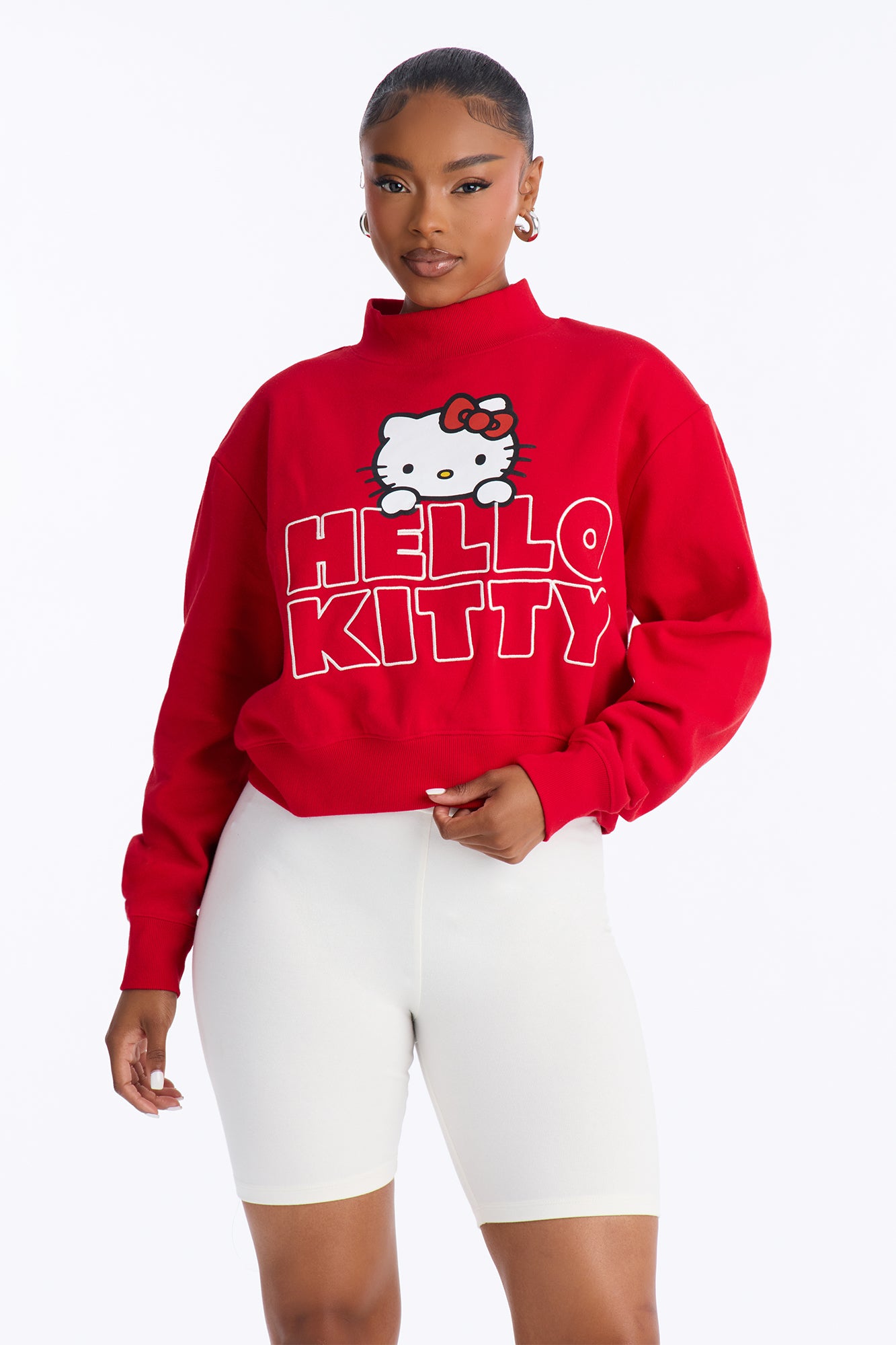 Hello Kitty Crop Mock Neck Sweatshirt - Red