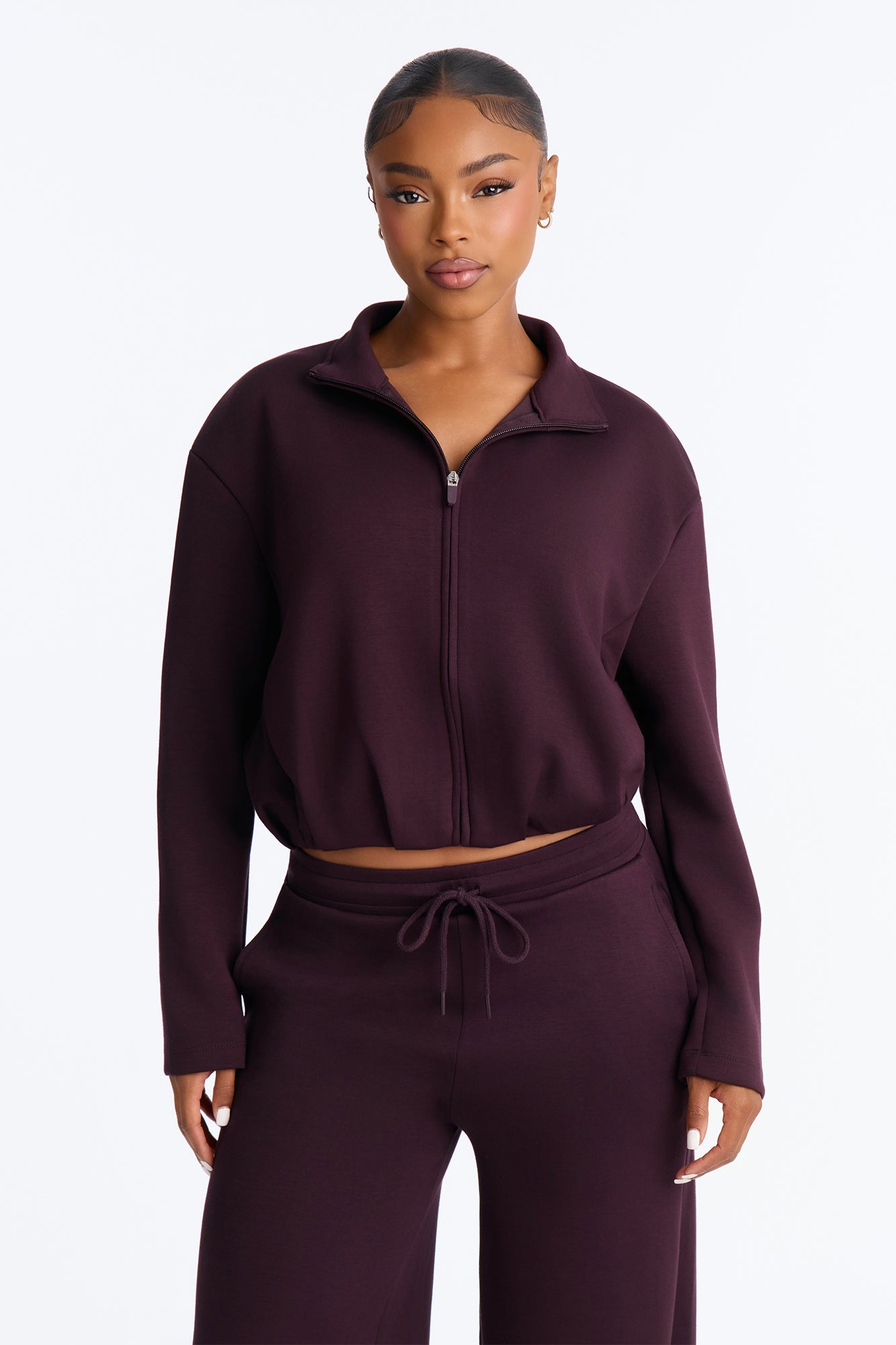 Bella Scuba Bubble Hem Lounge Sweatshirt - Burgundy