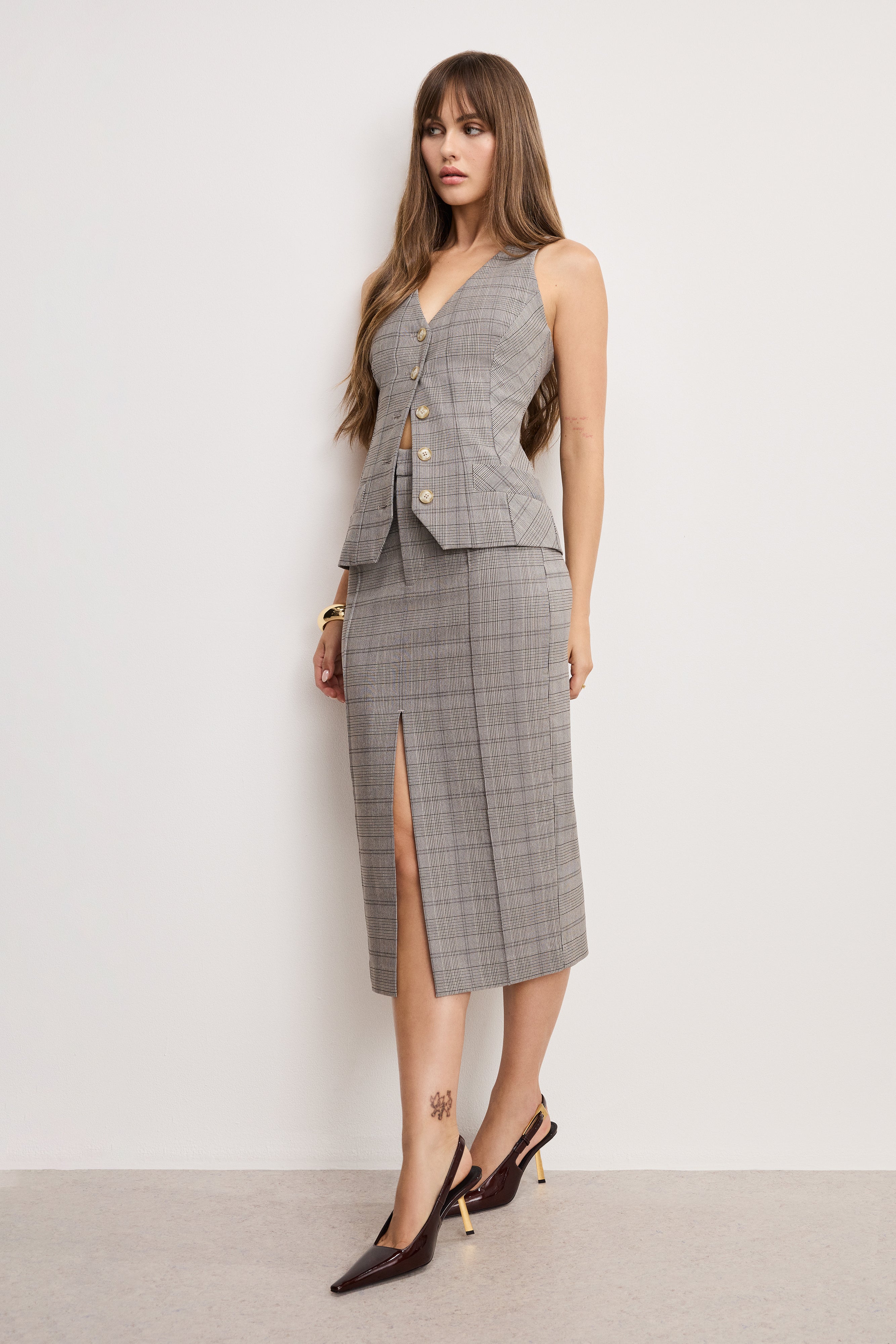 PLAID MIDI SKIRT | GLEN PLAID001
