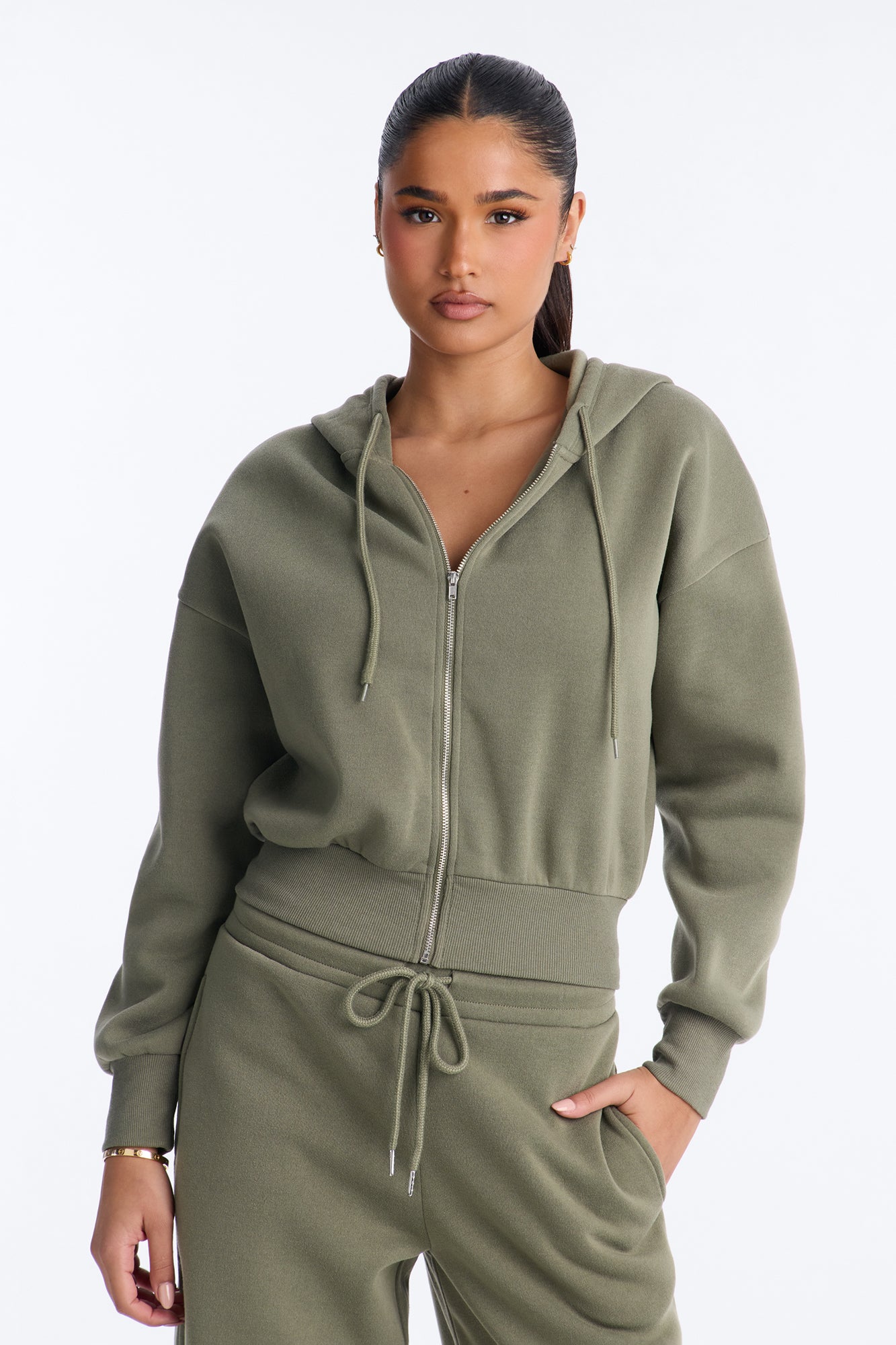 Candice Drop Shoulder Zip Up Lounge Jacket - Olive