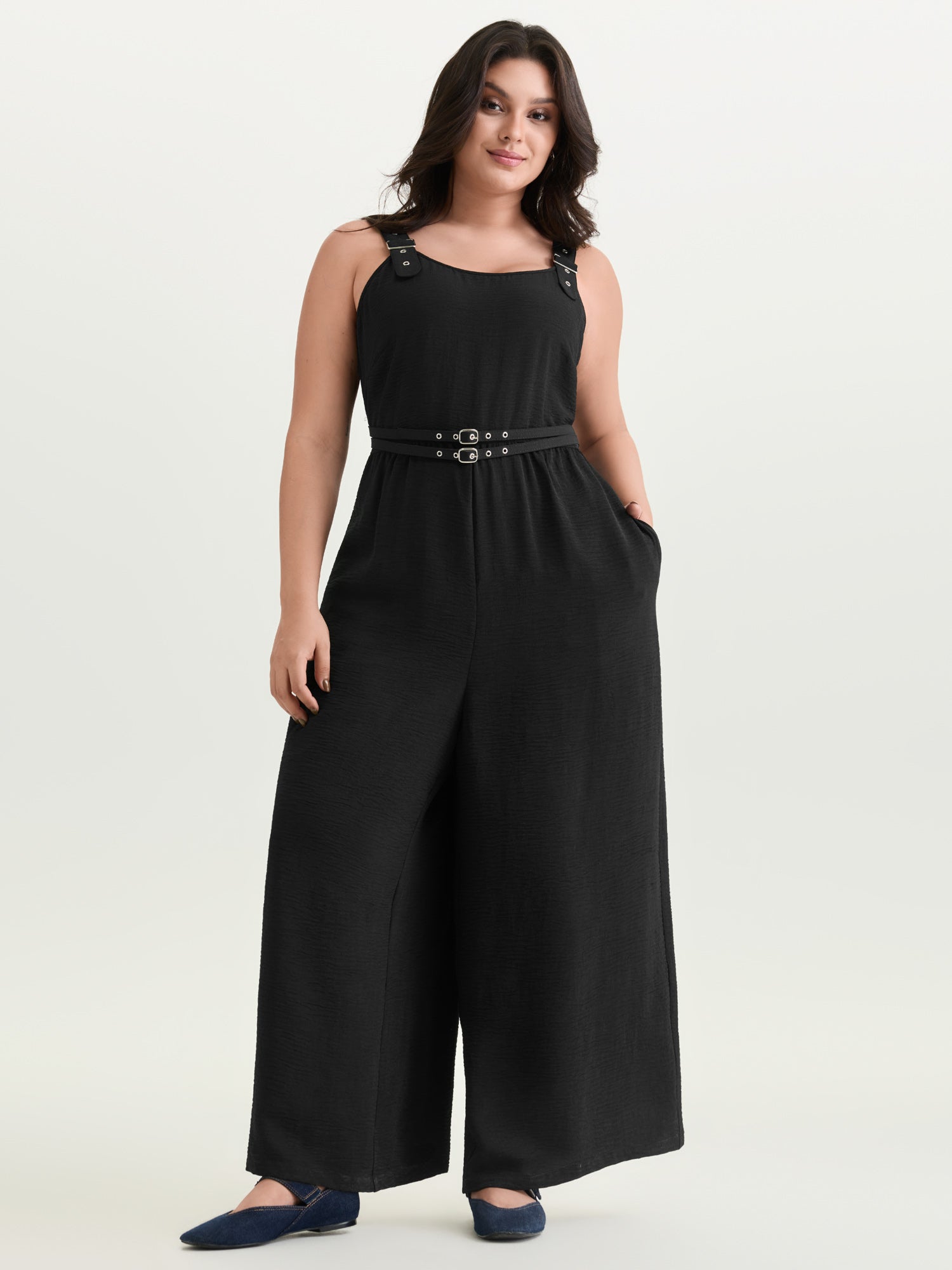 Shirred Waist-Defining Flowy Jumpsuit