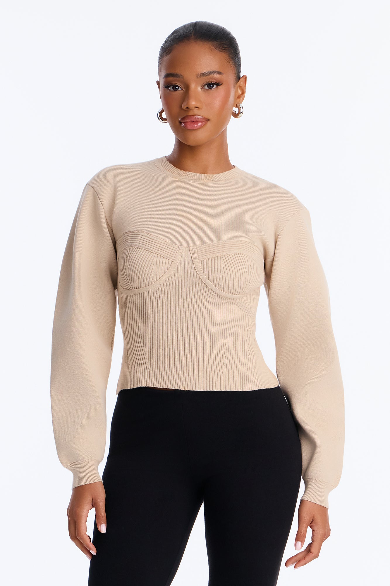 Hottest Aura Long Sleeve Pullover Sweater - Sand