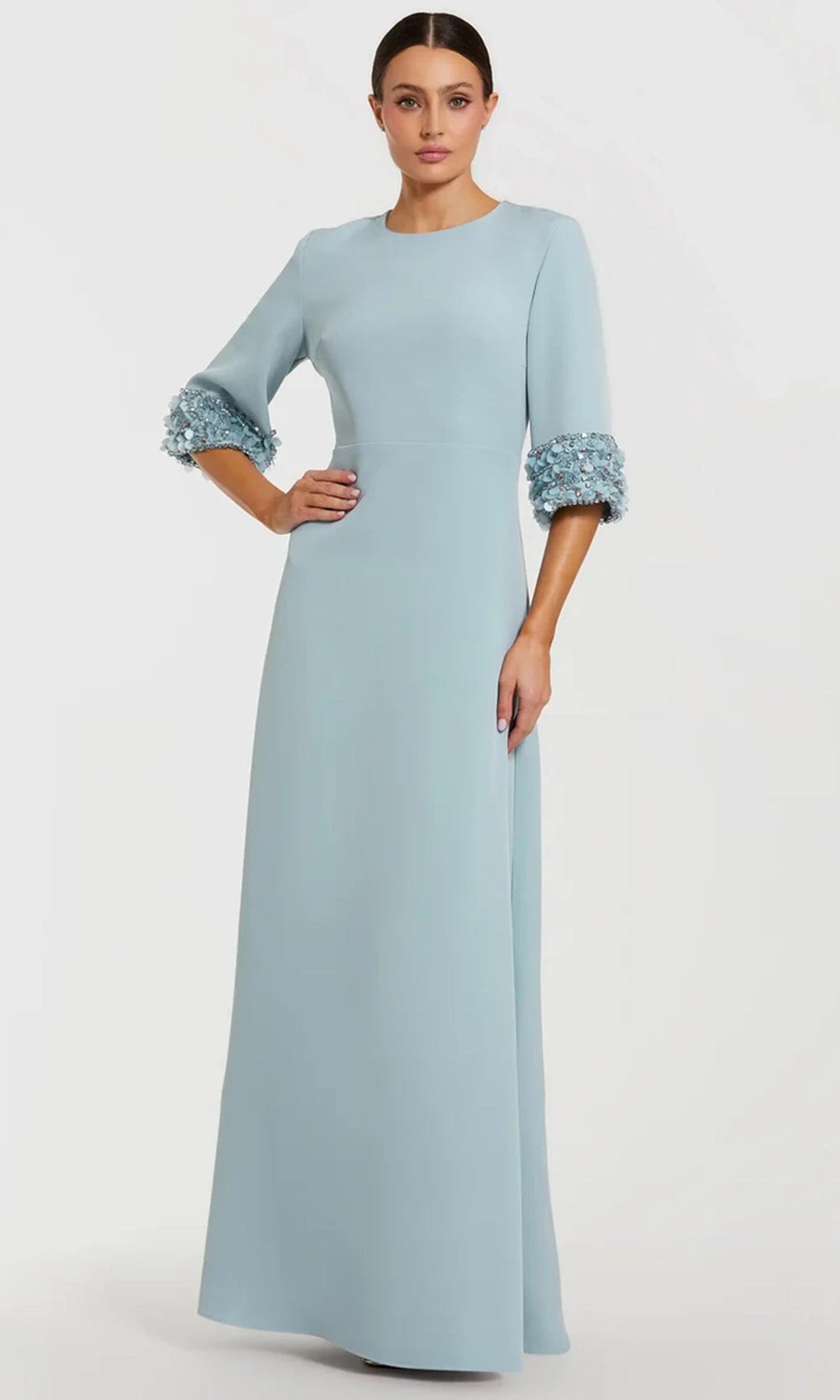 Mac Duggal 2342 - Embellished Three-Quarter Sleeve Evening Gown