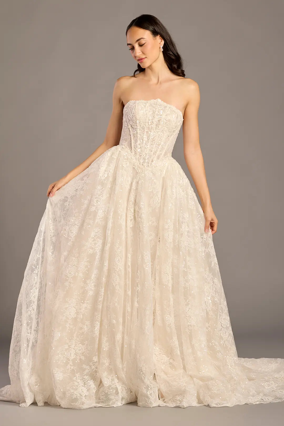 Lace Inverted Sweetheart Neckline Ball Gown