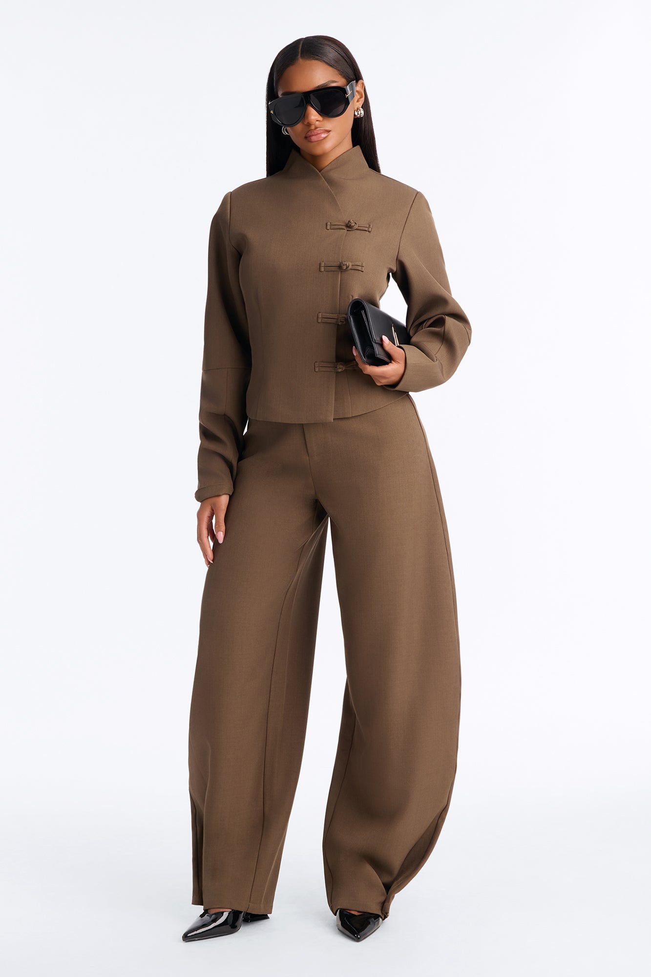 Kieran High Rise Barrel Leg Trouser - Caffe