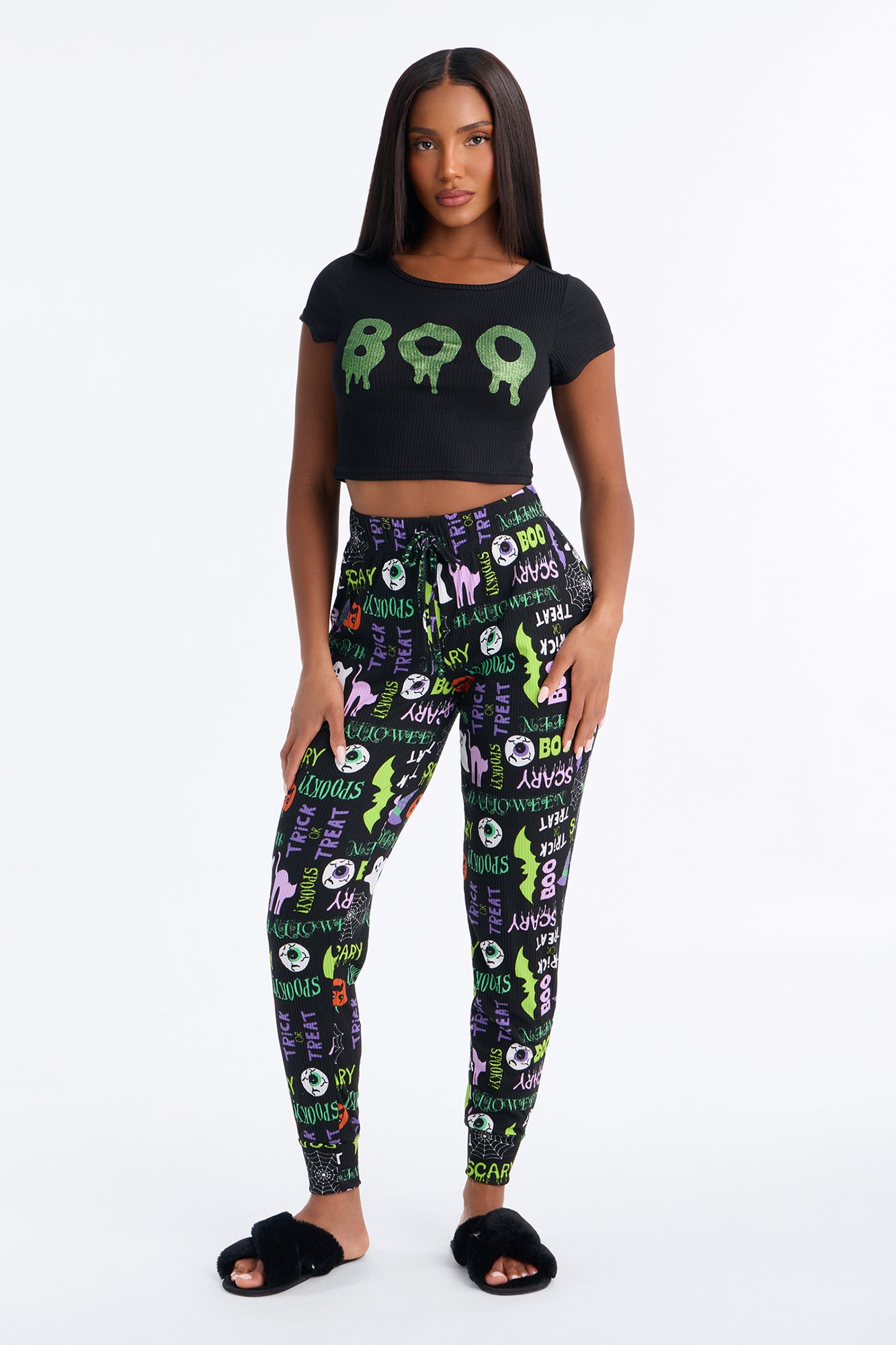 Crazy Spooky Halloween Boo PJ Jogger Pant Set - Black/combo