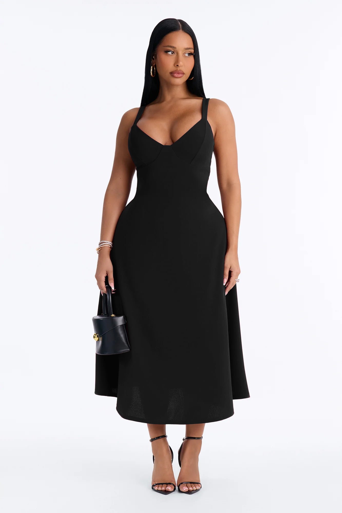 Charolette Tank Strap Midi Dress - Black