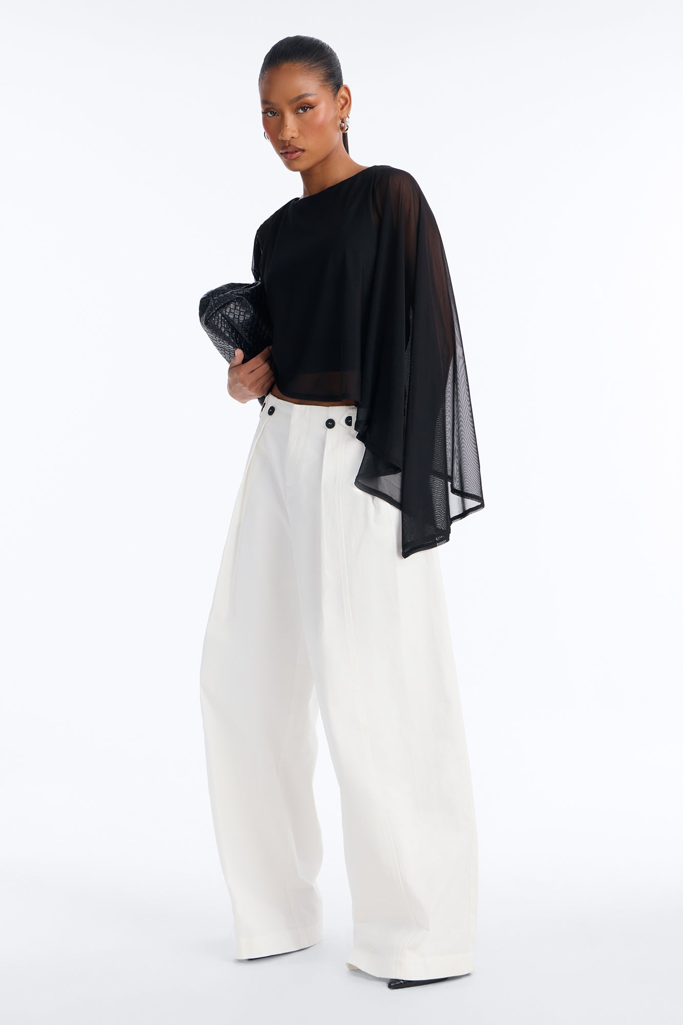 Modern Veil Asymmetrical Mesh Poncho Top - Black