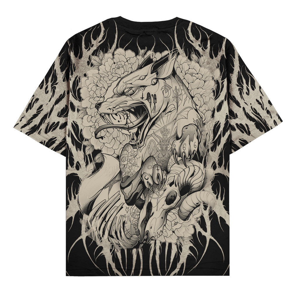 Zombie Fox (Black) - Oversized T-Shirt (200GSM)