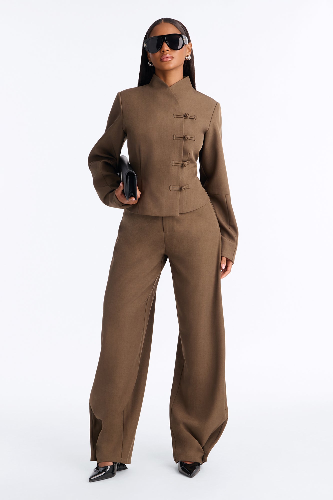 Kieran Double Breasted Frog Closure Blazer - Caffe