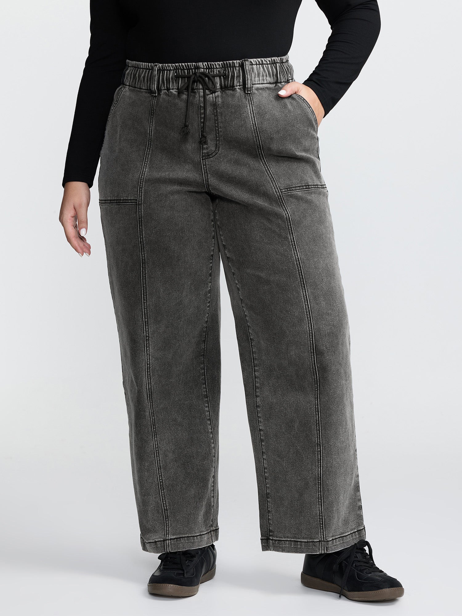 Elastic Waistband Drawstring Straight Jeans