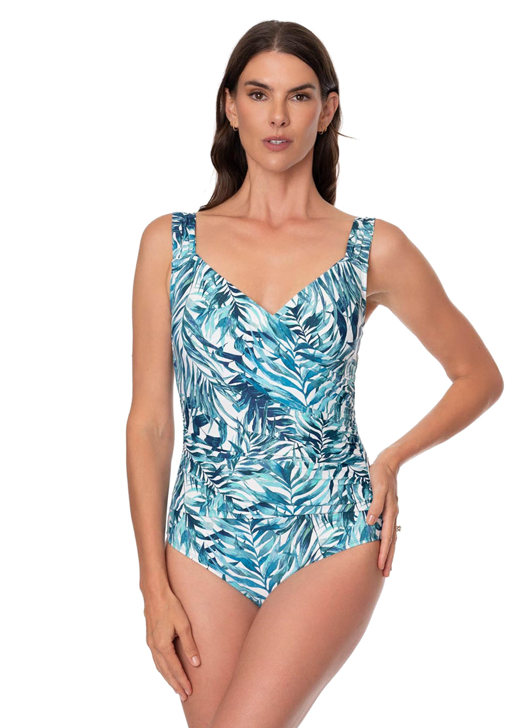 Jantzen Women's Palm Camouflage Surplice One Piece Swimsuit