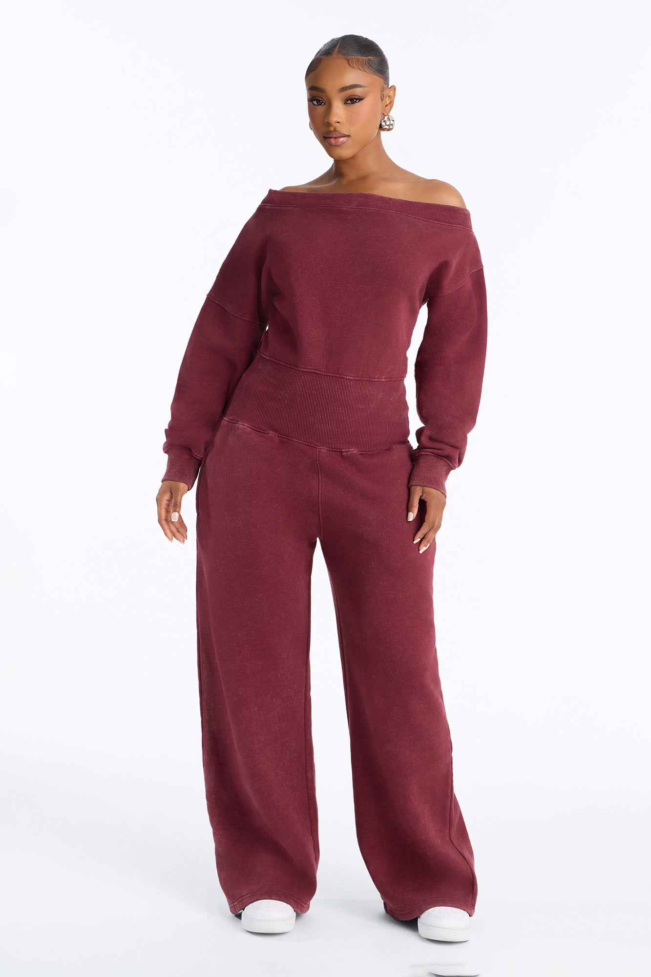 Indira One Shoulder Wide Leg Jumpsuit - Burgundy