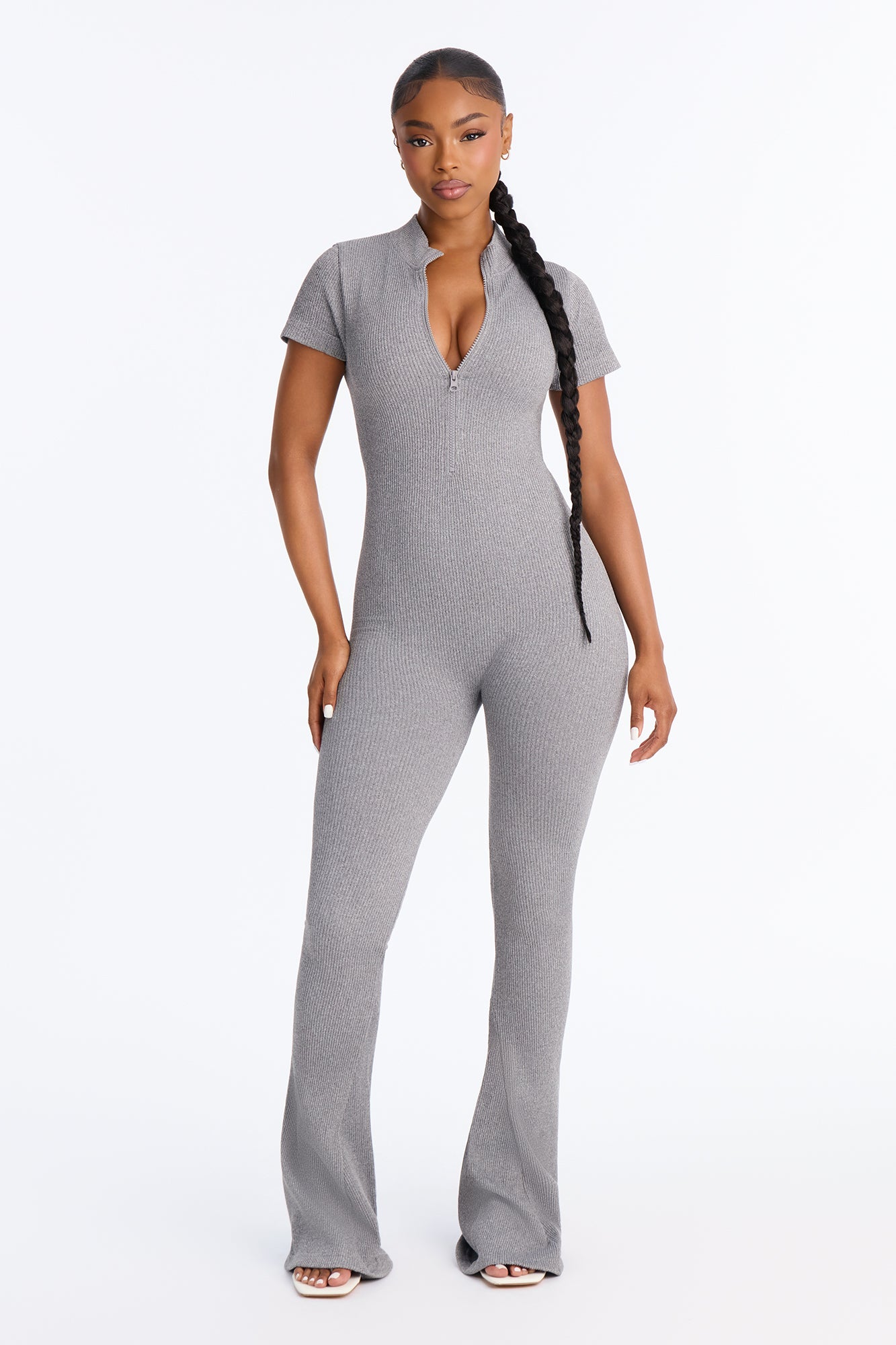 Kendra Seamless Rib Short Sleeve Jumpsuit - Grey