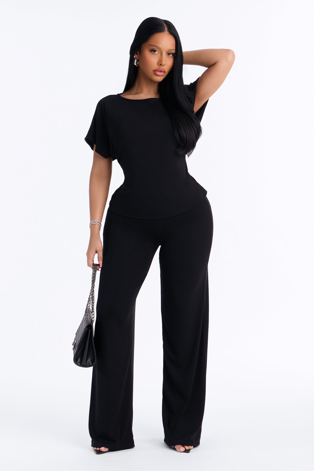 Gisella Tie Waist Pant Set - Black