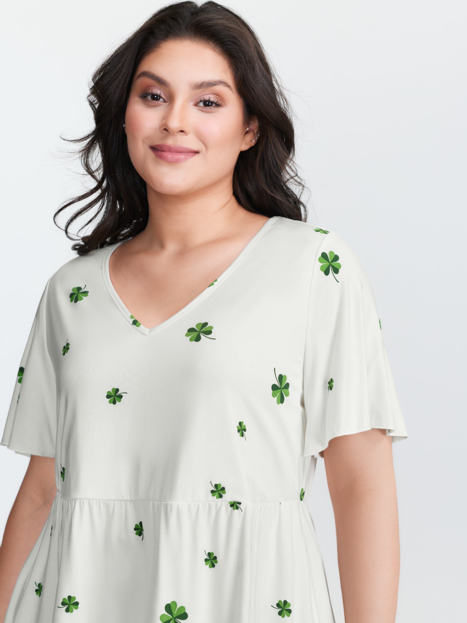 Stretchy Four Leaf Clover Print T-Shirt