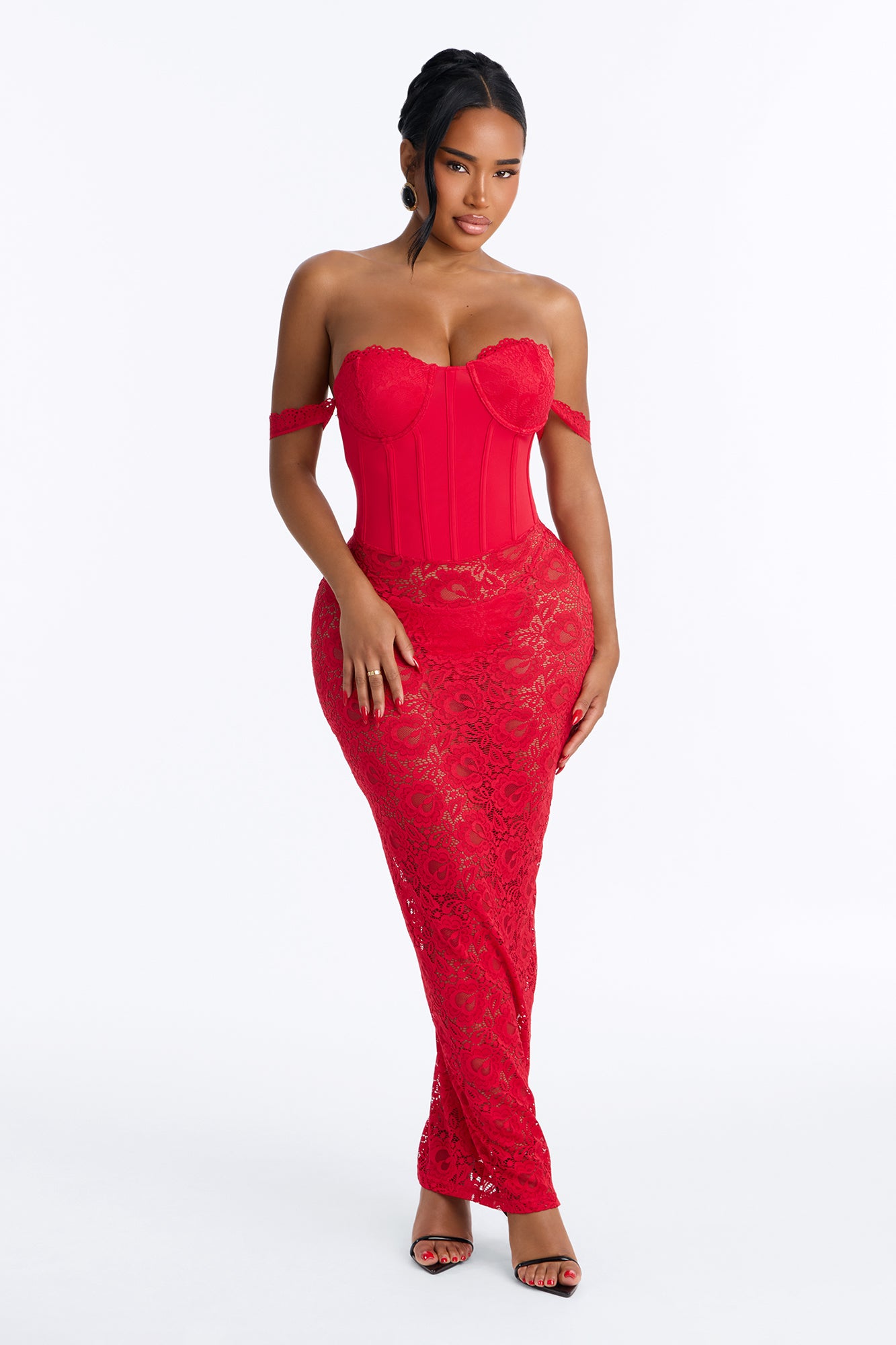 You're Mine Lace Maxi Dress - Red