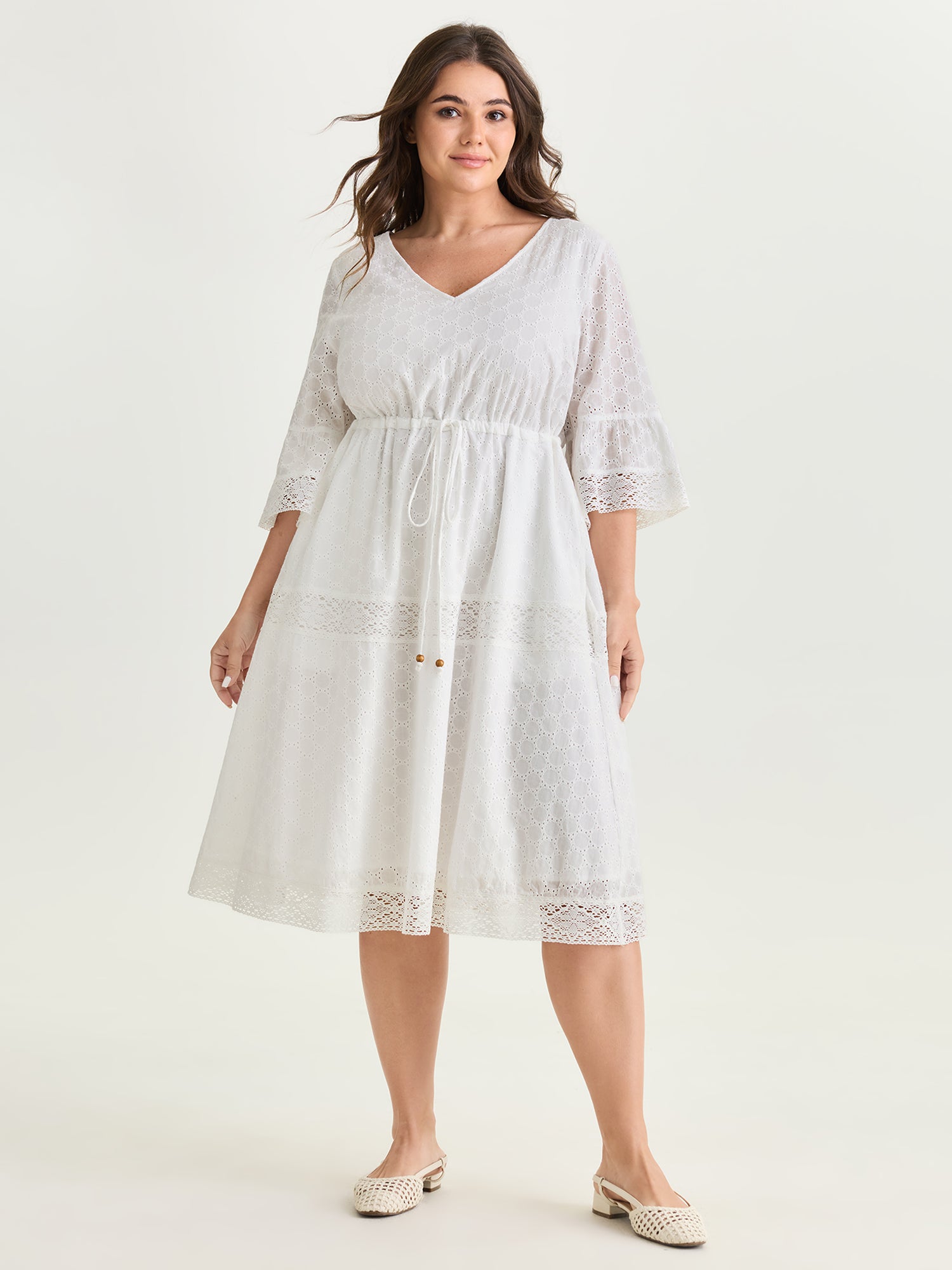Pure Cotton Eyelet Embroidered Midi Dress
