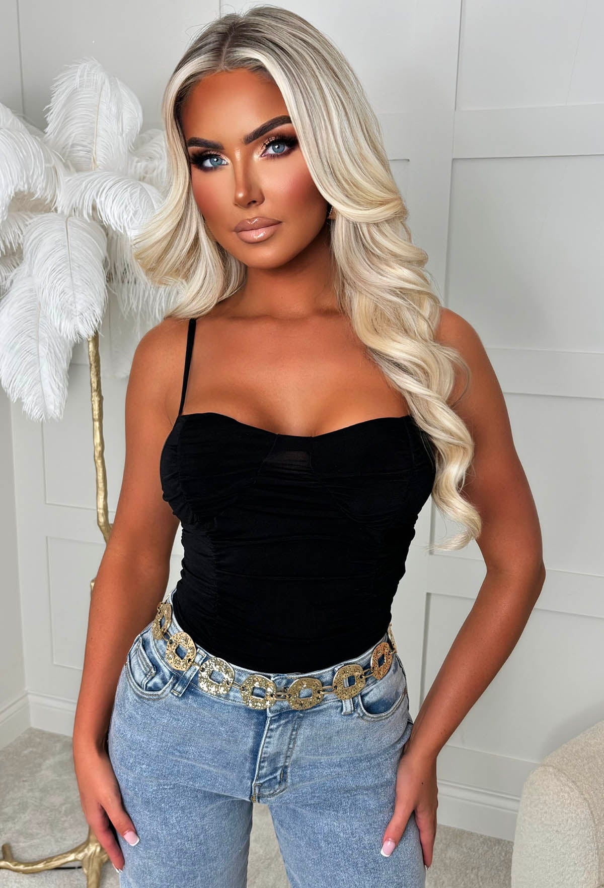 Lover Gal Black Ruched Bodysuit