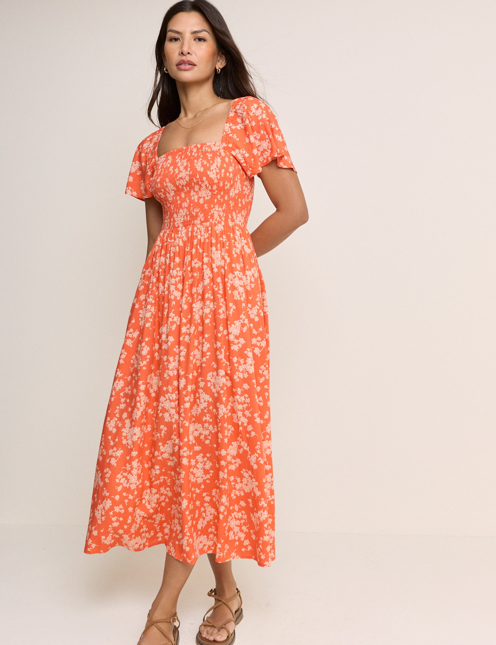 Orange Floral Bella Midi Dress