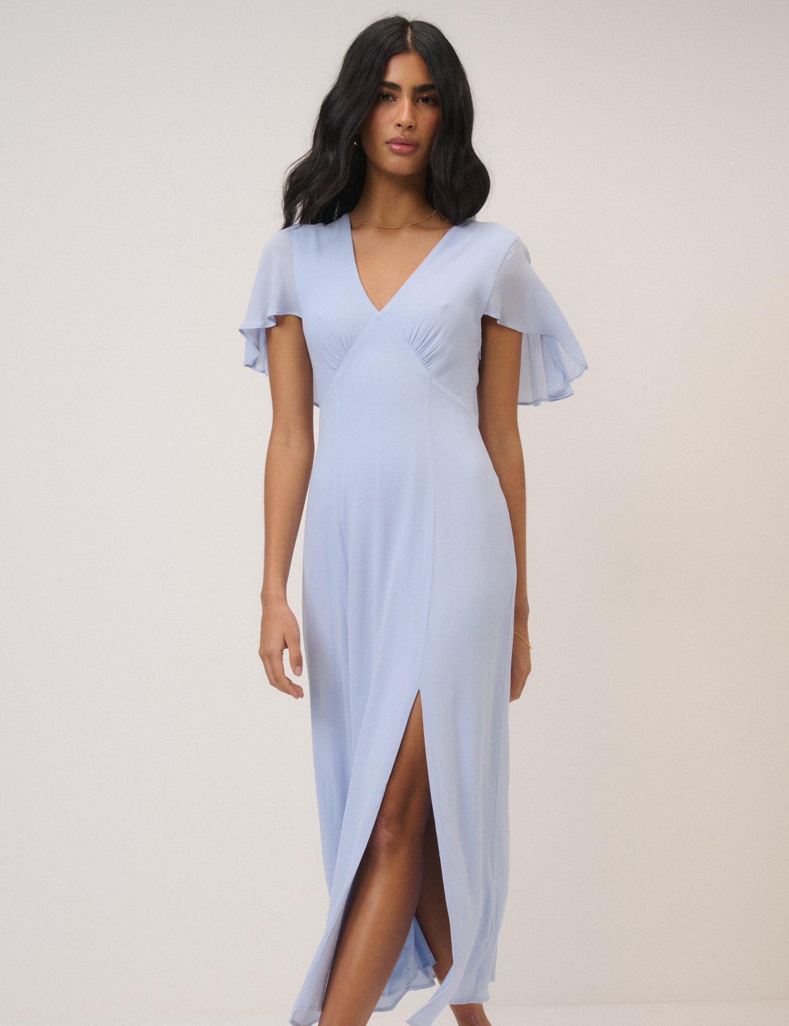 Soft Blue Chiffon Short Sleeve Marlow Midi Dress