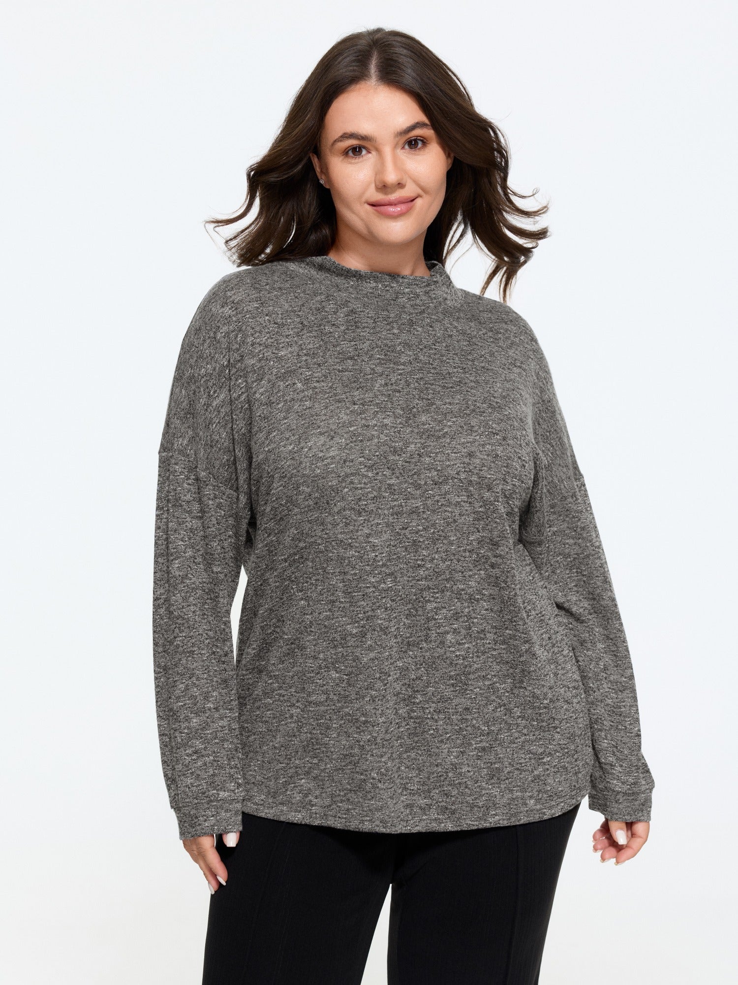 Supersoft Stretch Mock Neck Curved Hem T‑Shirt