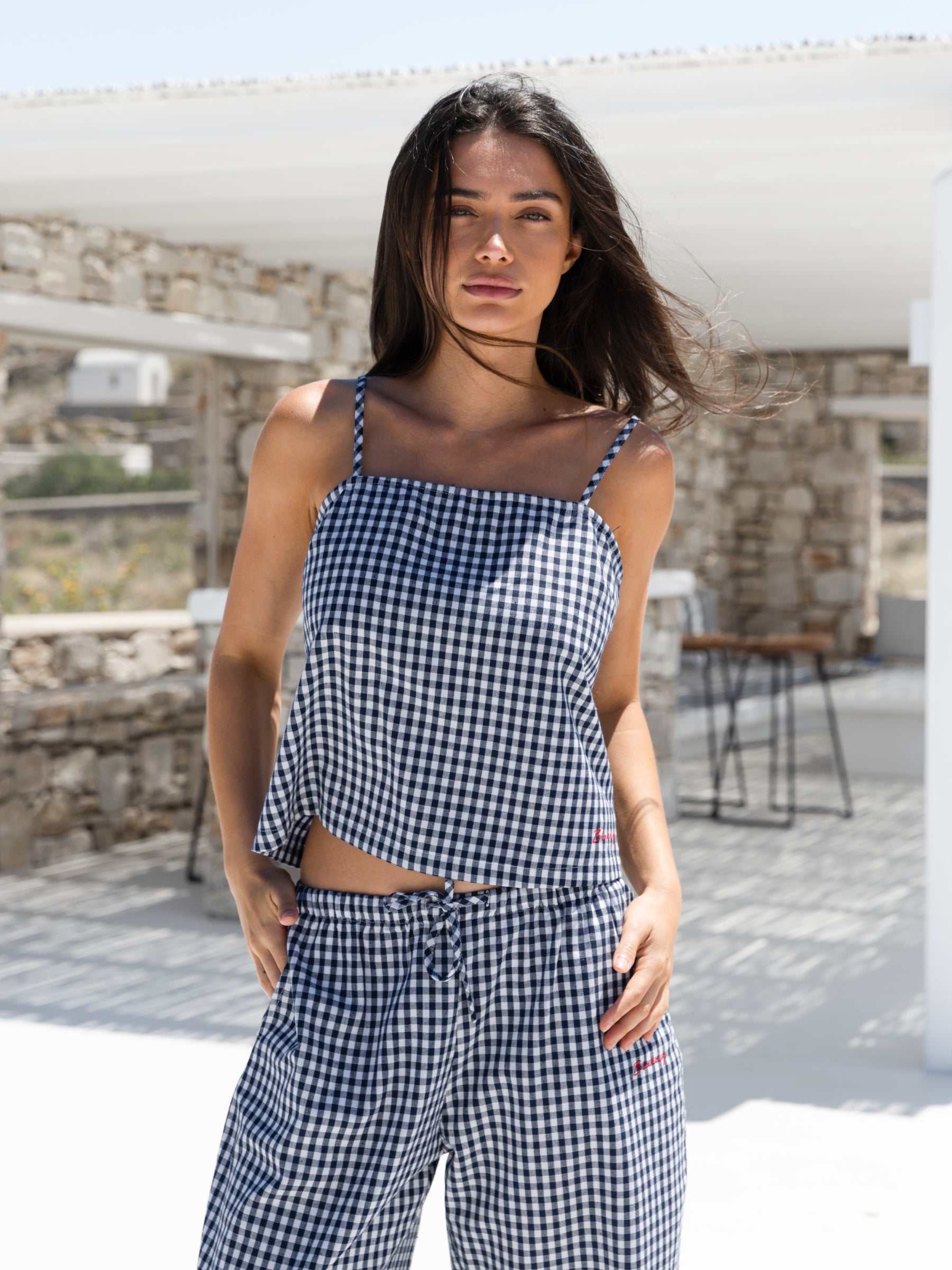 Lottie Gingham Cami Top - Navy